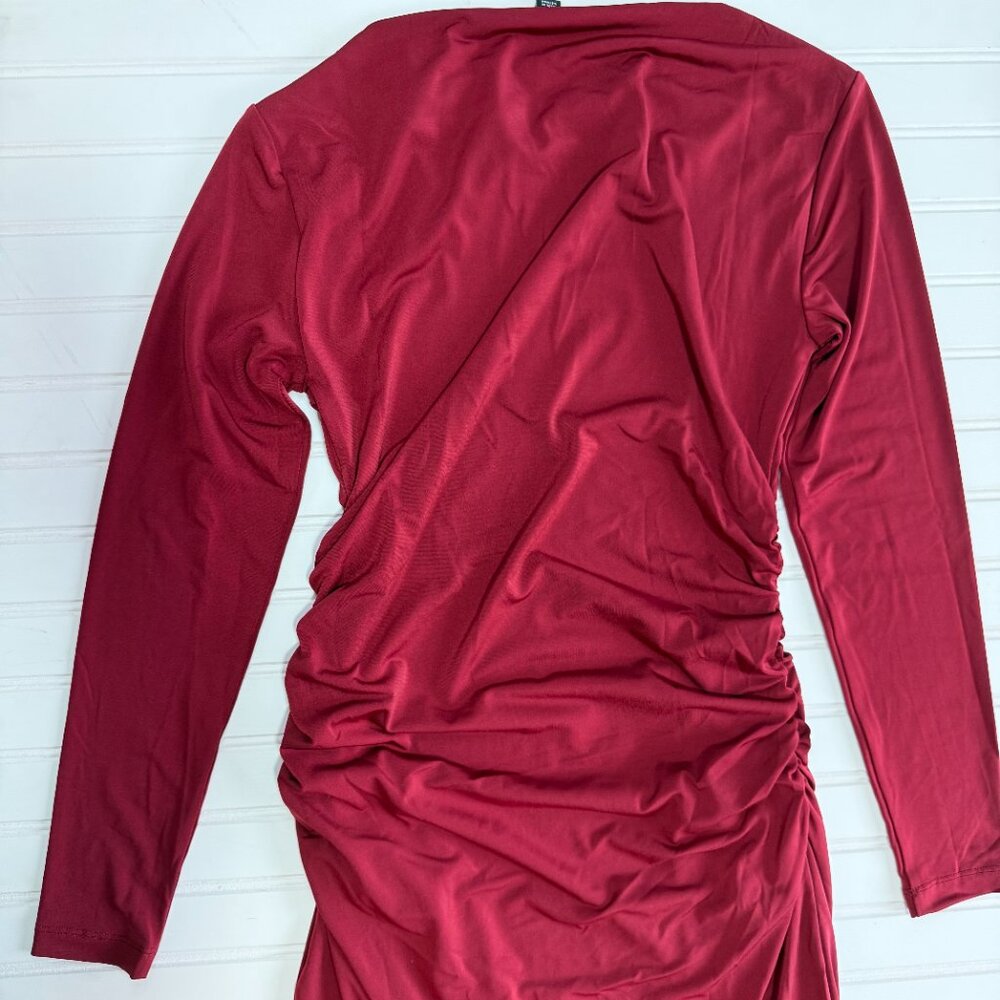 Ann Taylor Ruched Knit Midi Dress Size 10 NWT Maroon Red - Picture 8 of 10